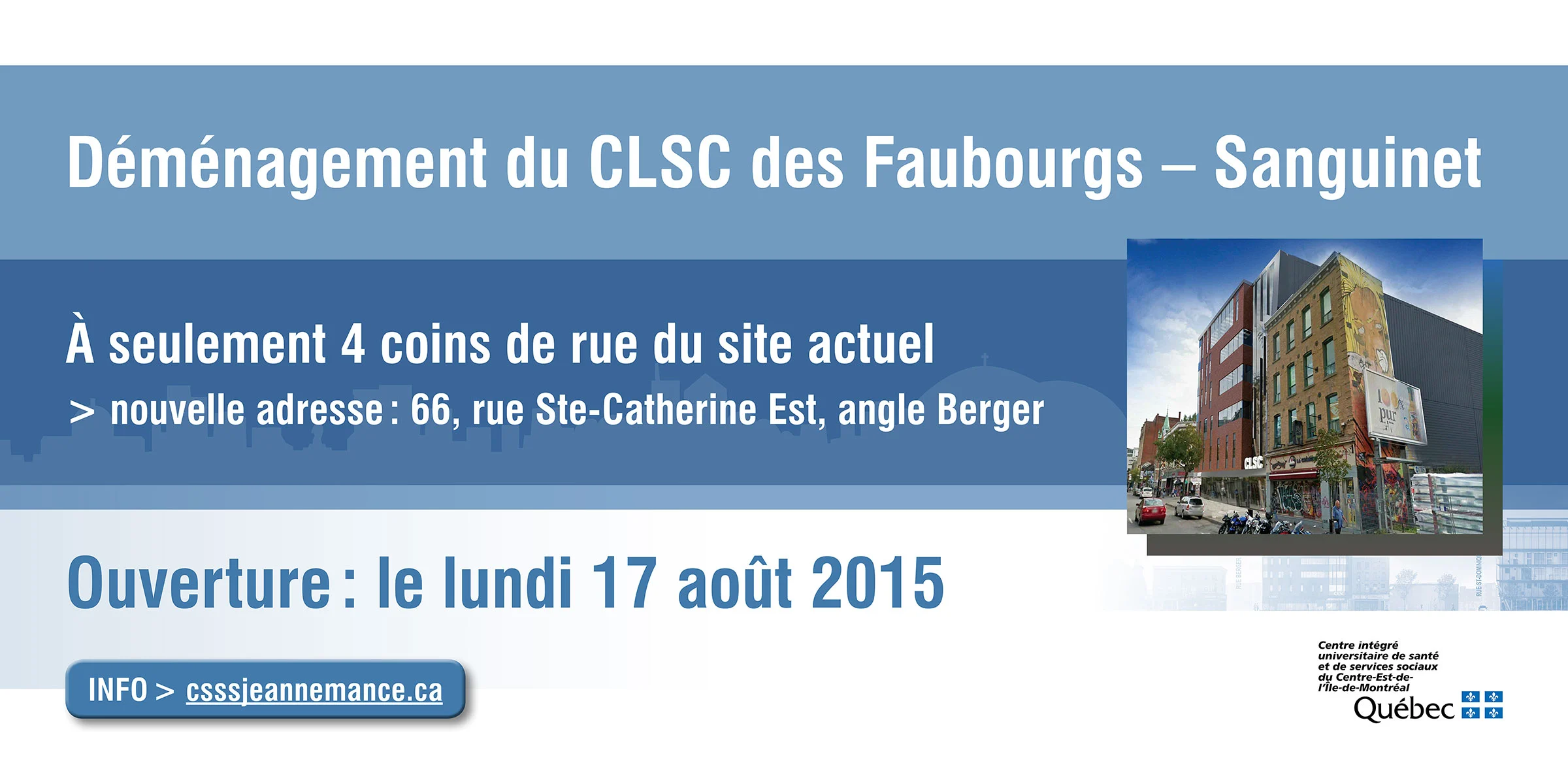 Affichage grand format du CSSS Jeanne-Mance — la bannière déployée