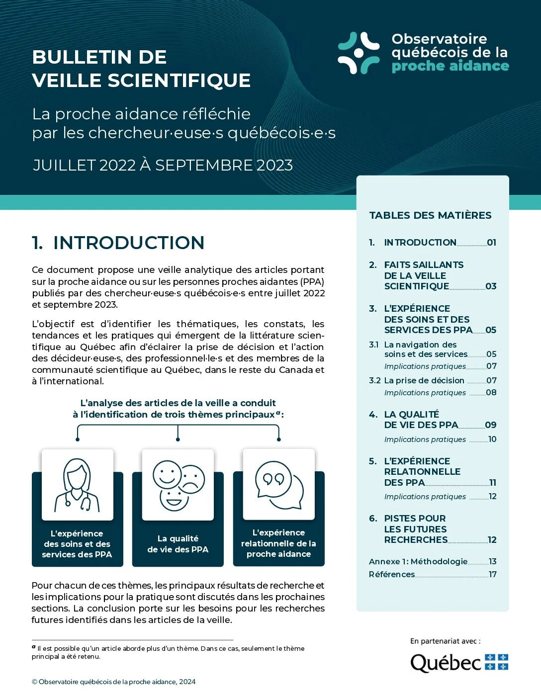 Bulletin de l’Observatoire québécois de la proche aidance — page couverture