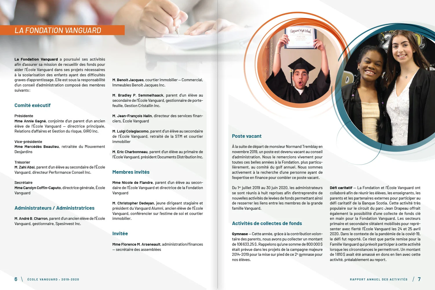 Rapport annuel 2019-2020 de l’École Vanguard — pages 6 et 7