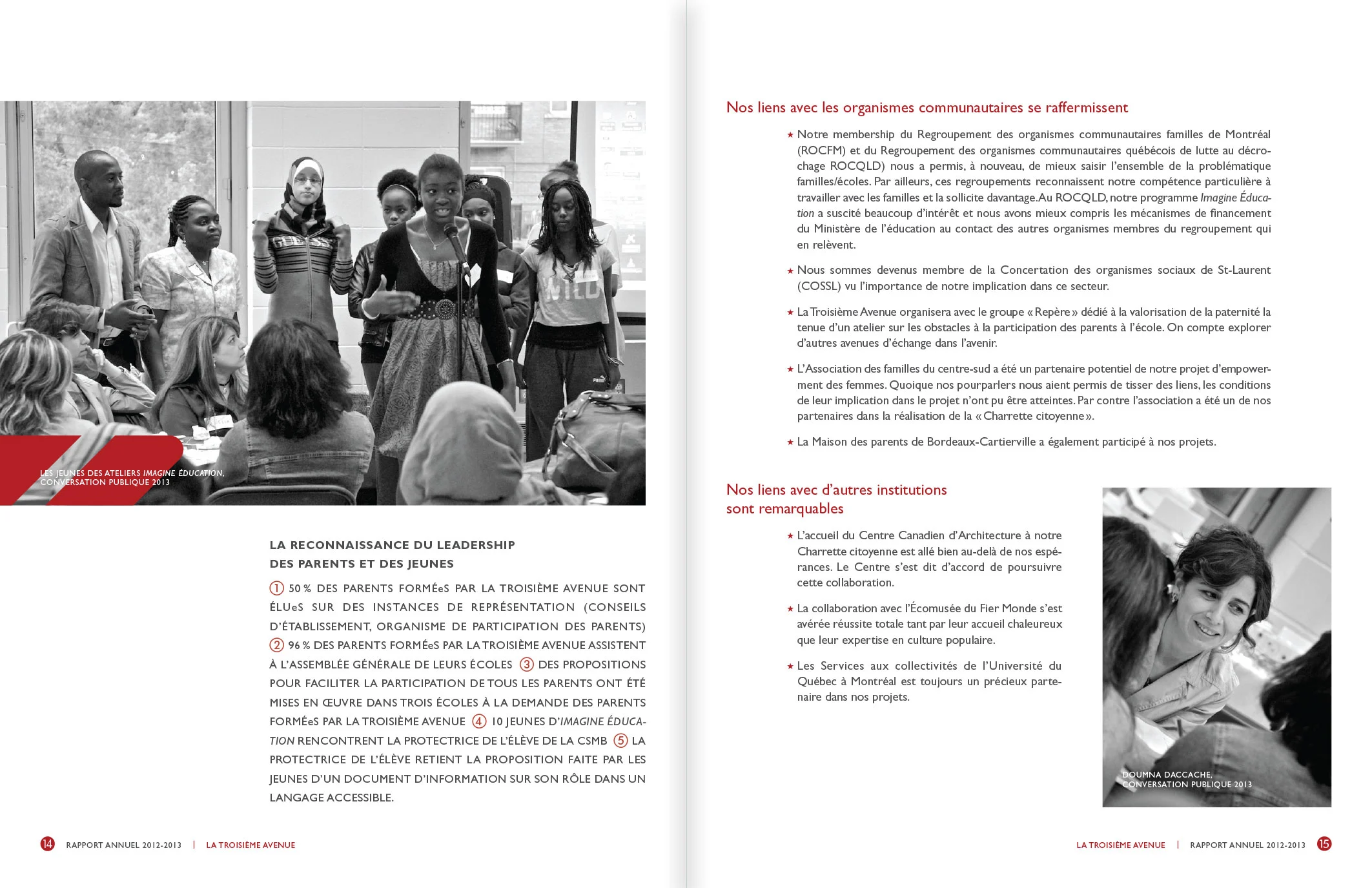 Rapport annuel 2012-2013 de La Troisième Avenue — double page intérieure